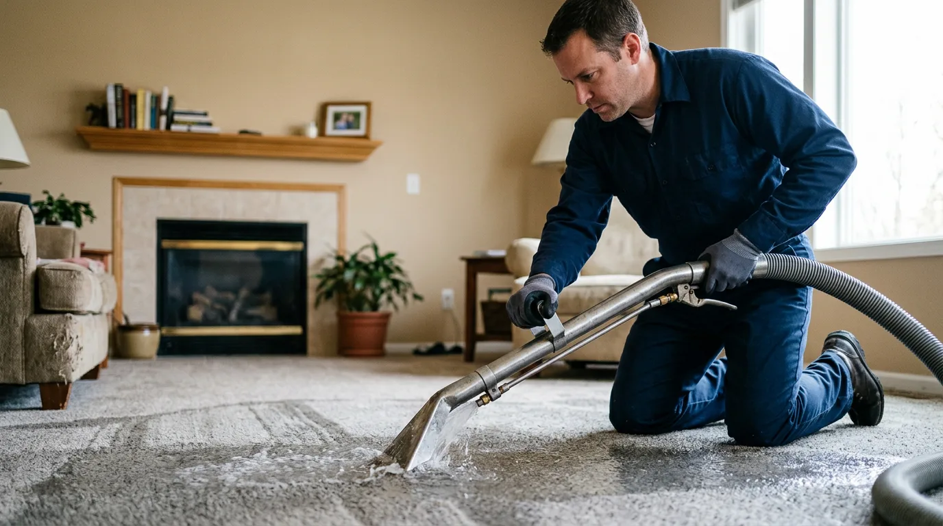 Water damage restoration technician working near Wedron, IL